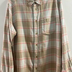 BDG‎ Tan and Pink Sz L Plaid Blouse